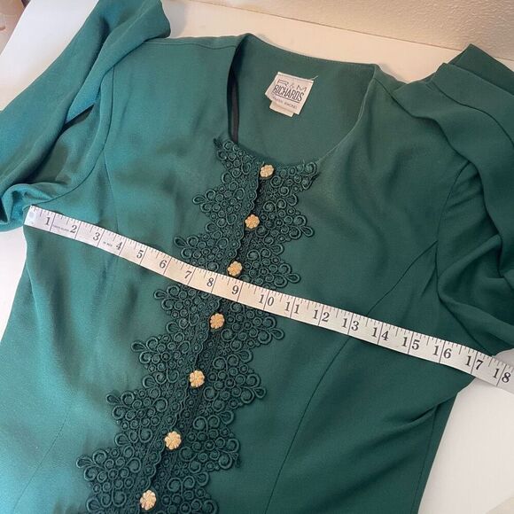 Vintage R&M Richards Hunter Green Lace Modest Dress Size 8 - Picture 7 of 9